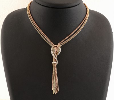 Image 14 kt Gold Diamant-Collier, GG/WG/RG 585/000, sogn. Y-Collier, Mittelteil mit 8/8- ...