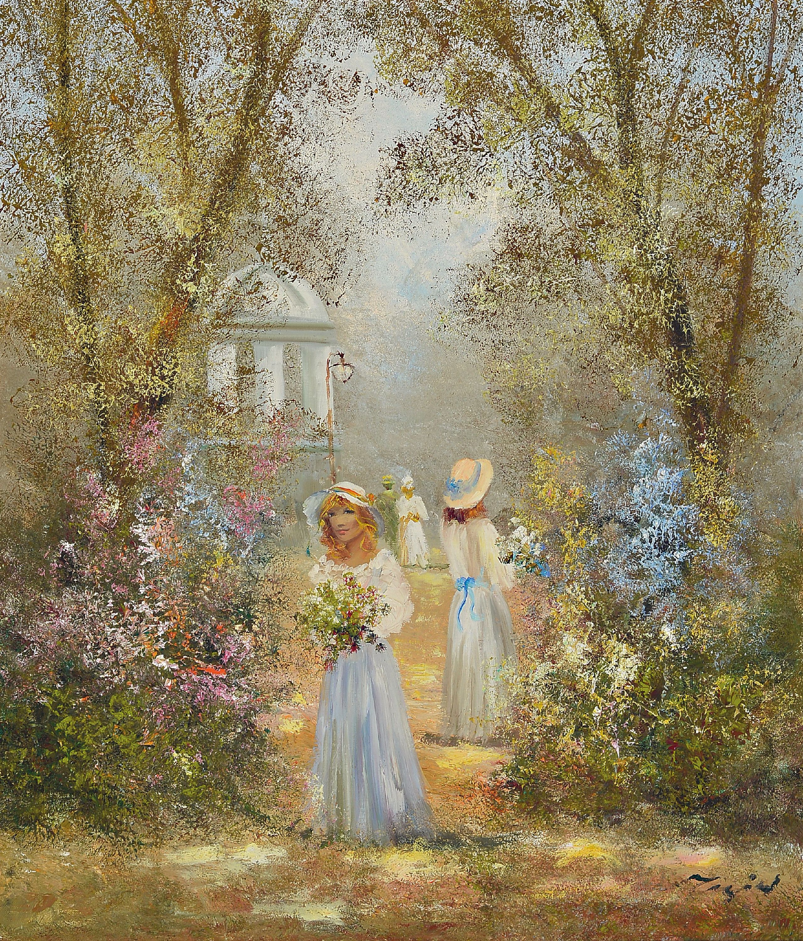 Image 27049843 - Madjid Rahnavardkar, born 1943 Tehran, gallantry, ladies in the garden, signed lower ...