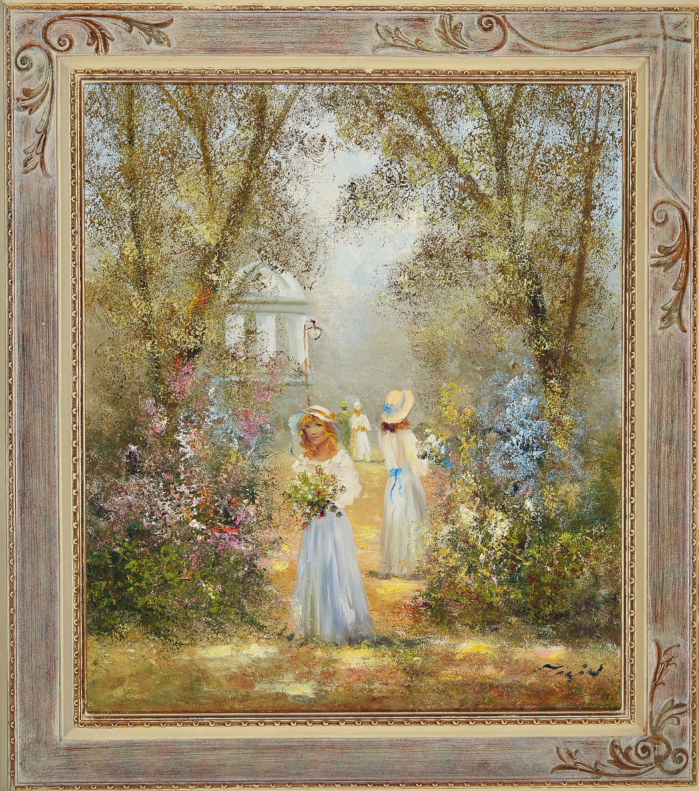 Detail k: Madjid Rahnavardkar, geb. 1943 Teheran, Galanterie, Damen im Garten, rechts unten signiert, Öl/Lwd, 72x60 cm, Rahmen 81x69 cm, 1992 erworben in der ...