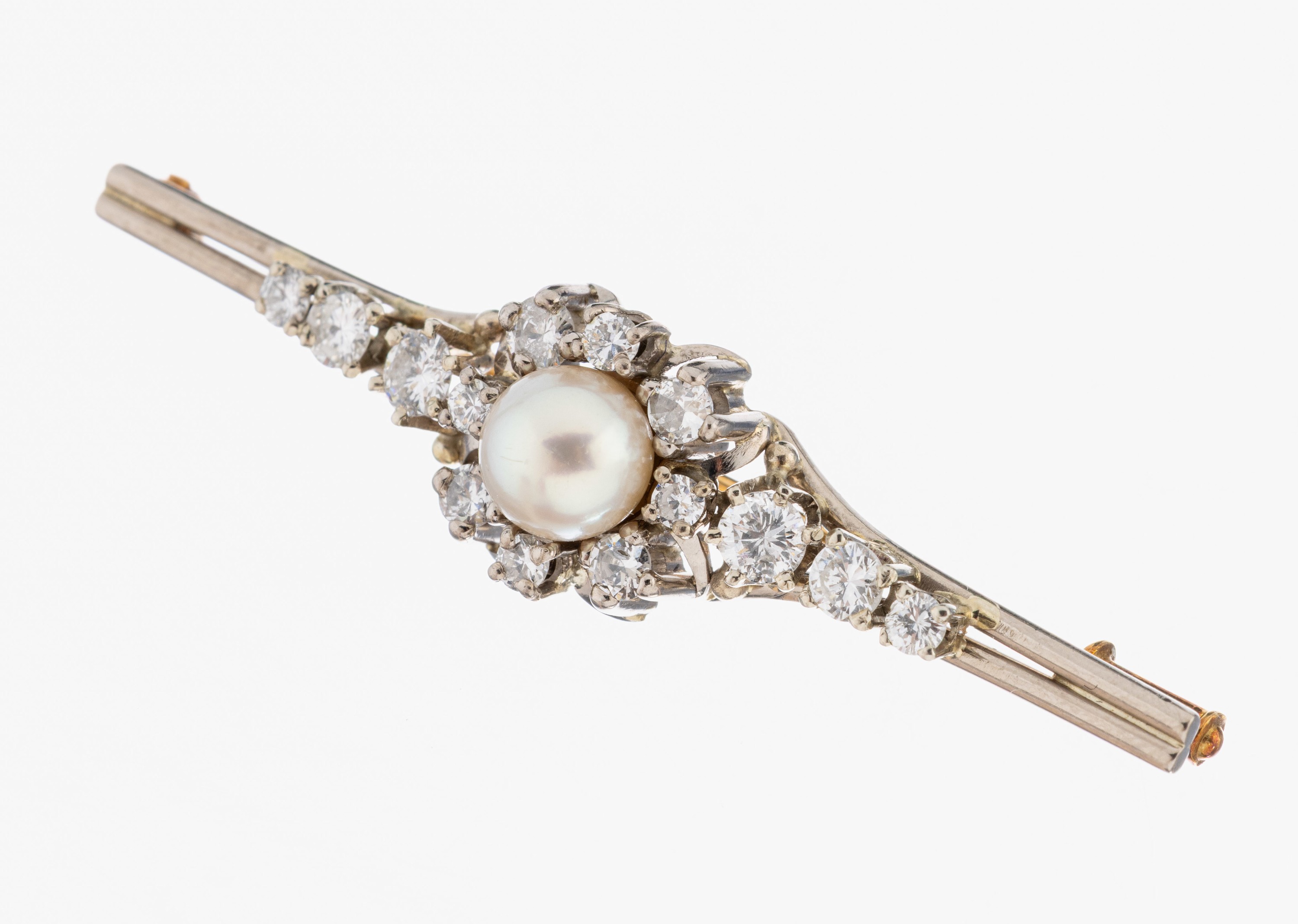 Image 27049846 - 14 kt Gold Perl-Brillant-Brosche, WG/GG 585/000, mittig Zuchtperle, D. ca. 6.6 mm, 14 ...