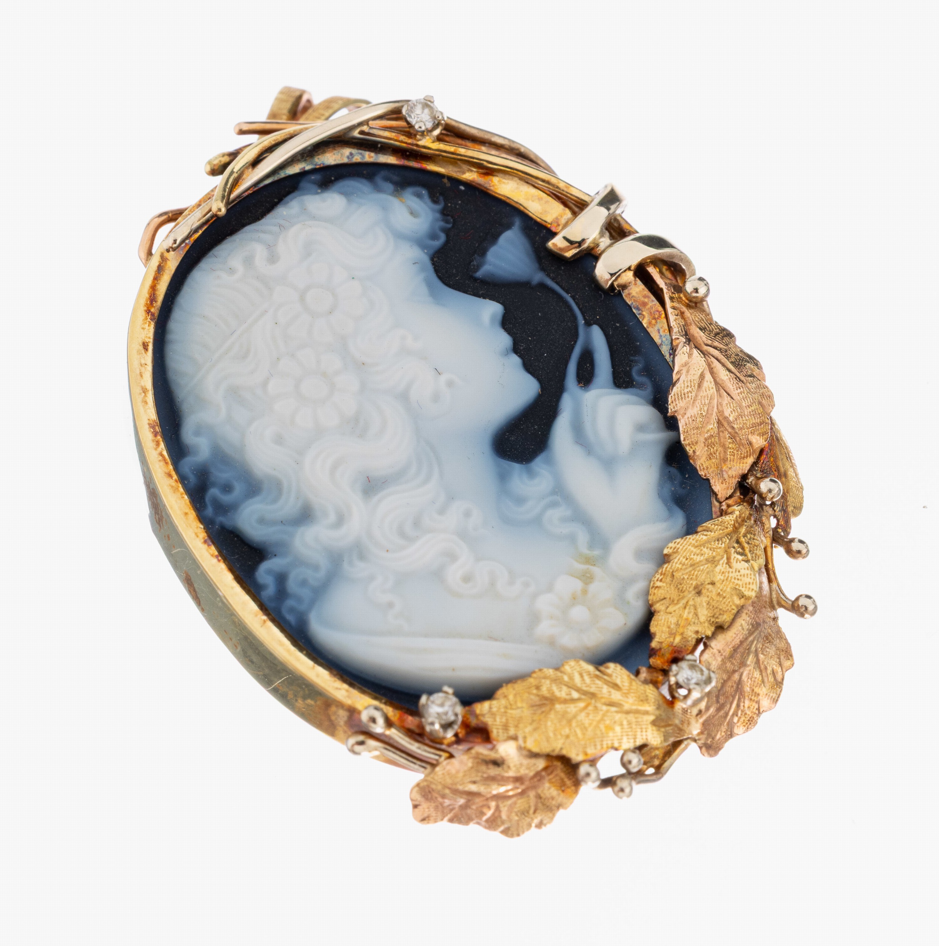 Image 27049852 - 14 kt Gold Kamee-Brillant-Anhänger, GG/RG 585/000, mittig ovale Lagensteinkamee, ...