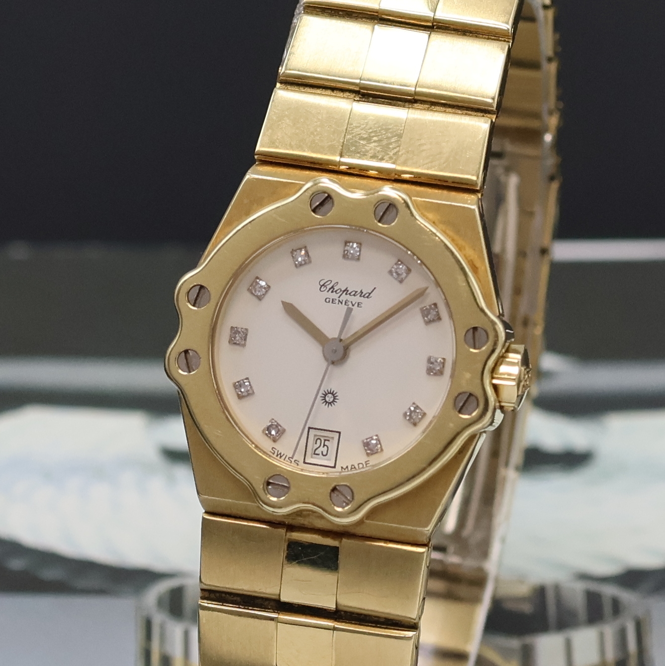 Detail a: CHOPARD St. Moritz Damenarmbanduhr in GG 750/000 Referenz 5156, Schweiz verk. lt. Pap. 12/1987, quarz, Monocoque-Geh. inkl. orig. Gliederband m. ...