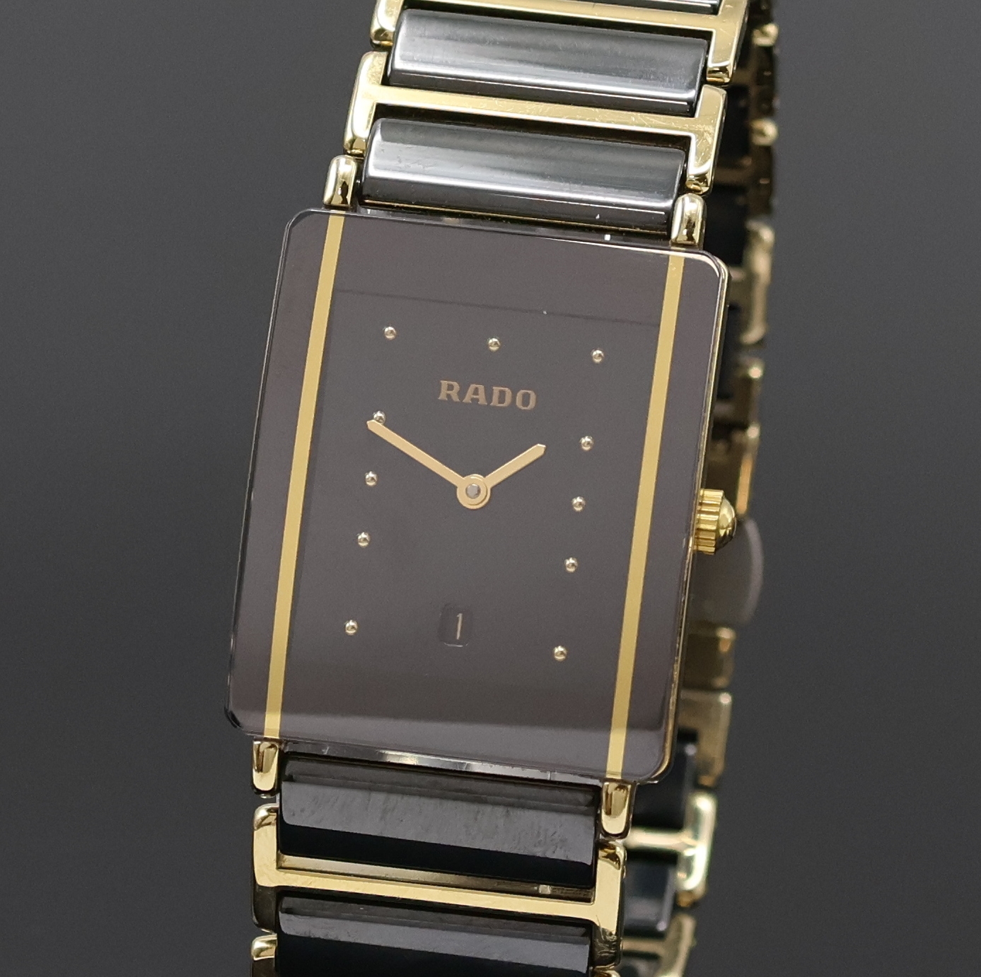 Detail a: RADO Diastar Armbanduhr Referenz 160.0381.3, Schweiz um 1995, quarz, verg. Geh., Stahlboden 4-fach verschr., orig. Keramikband m. dopp. Faltschl. in ...