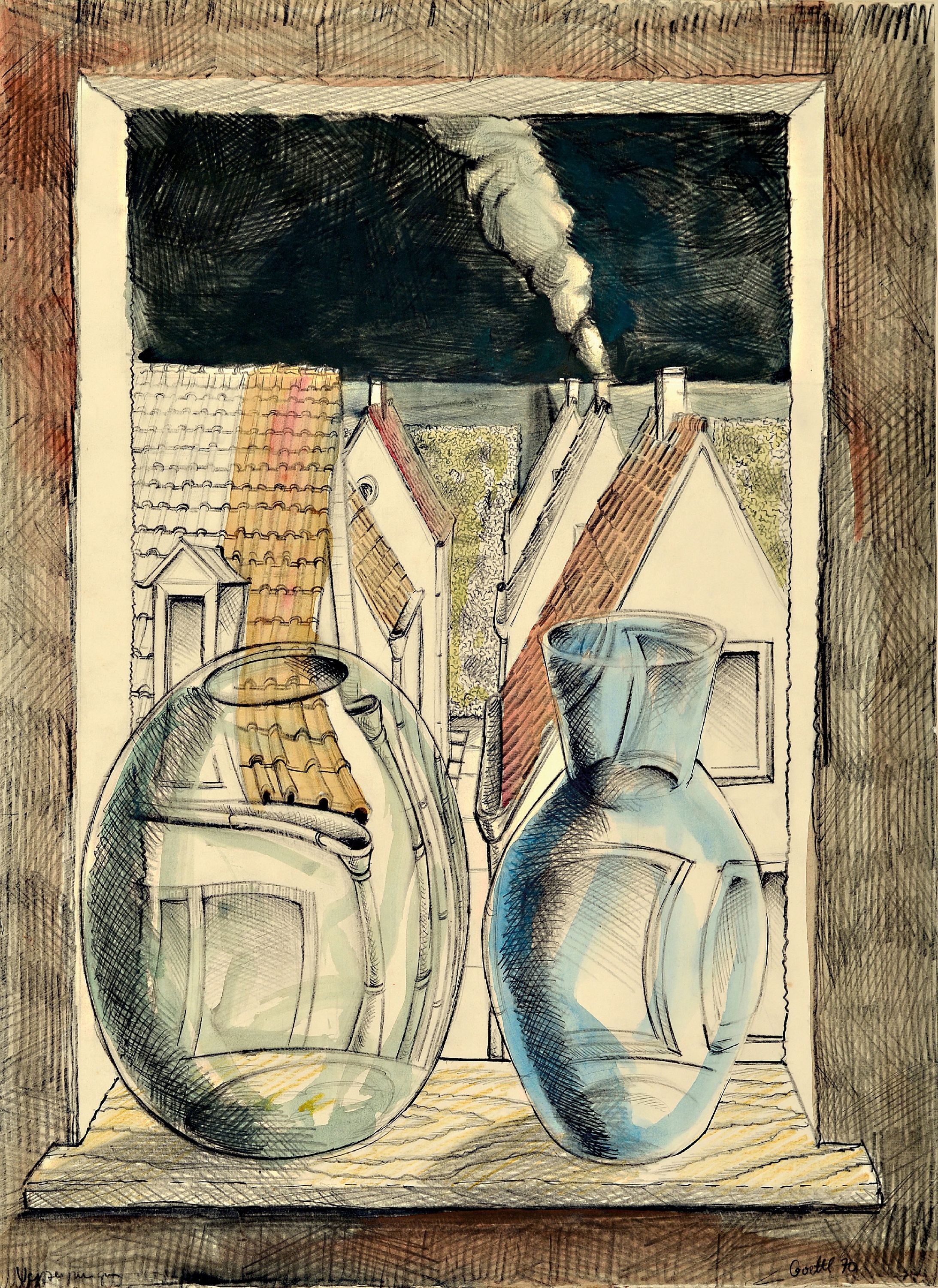 Image 27049888 - Helmut Goettl, 1934 Decin-2011, Vasen vor dem Fenster, Zeichnung in Tusche und Bleistift ...