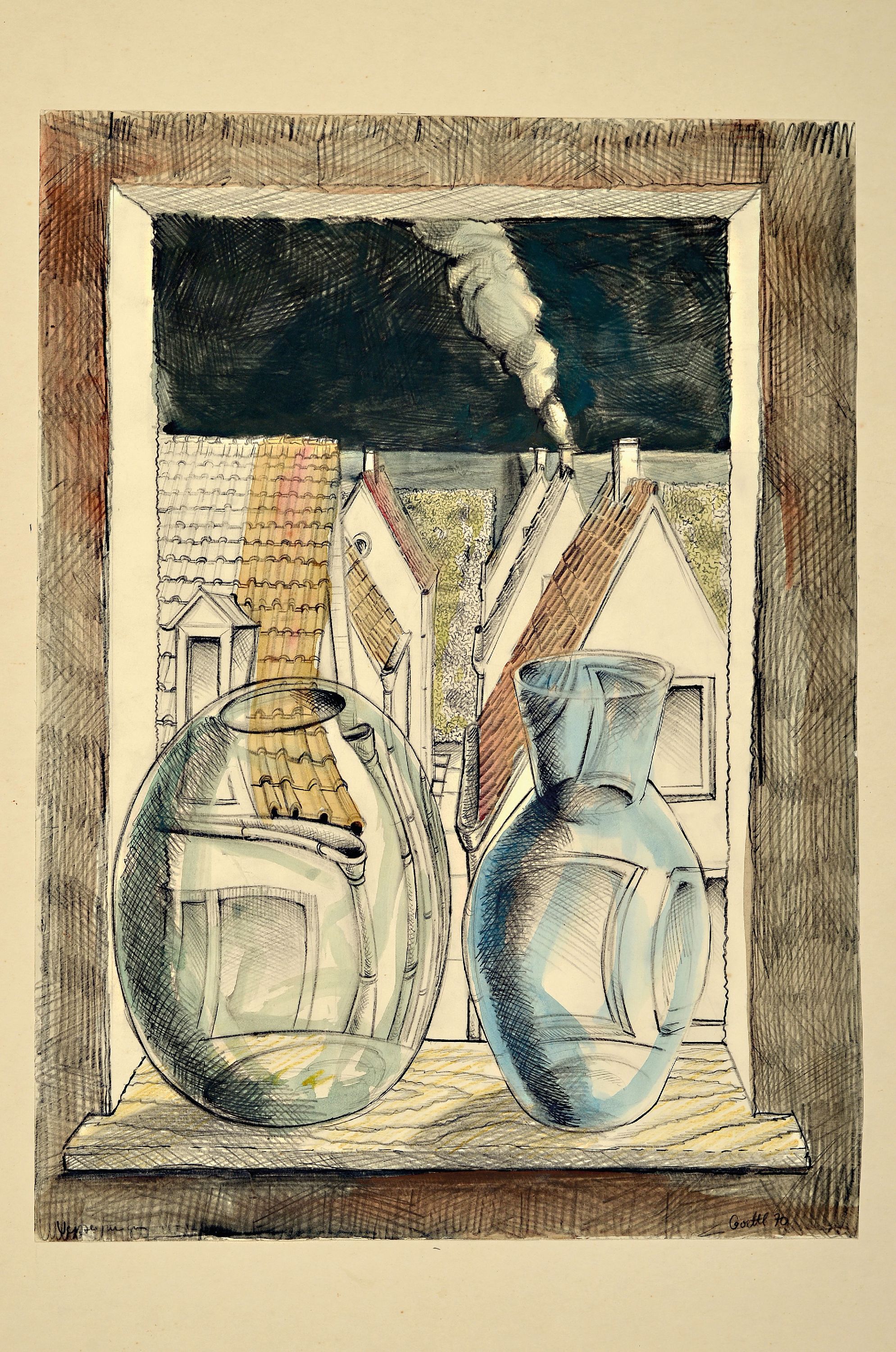 Detail k: Helmut Goettl, 1934 Decin-2011, Vasen vor dem Fenster, Zeichnung in Tusche und Bleistift aquarelliert, rechts unten signiert und dat. 70, ca. ...