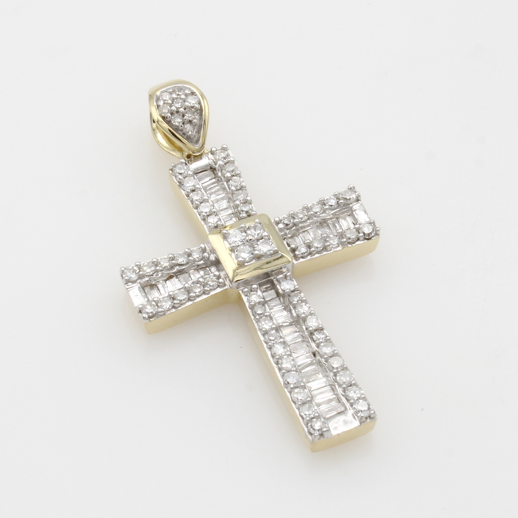 Image 27049890 - Kreuzanhänger mit Diamanten, GG 585/000, Diam. im 8/8- u. Trapezschliff zus. ca. 0.50 ...