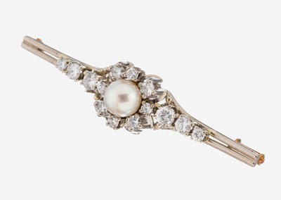 Image 14 kt Gold Perl-Brillant-Brosche, WG/GG 585/000, mittig Zuchtperle, D. ca. 6.6 mm, 14 ...