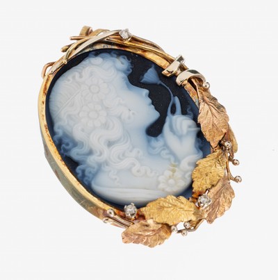 Image 14 kt Gold Kamee-Brillant-Anhänger, GG/RG 585/000, mittig ovale Lagensteinkamee, ...