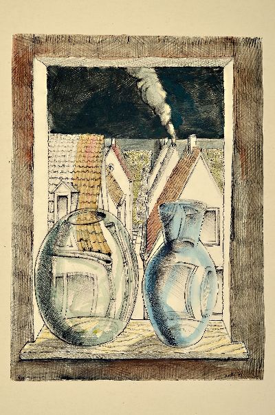 27049888k - Helmut Goettl, 1934 Decin-2011, Vasen vor dem Fenster, Zeichnung in Tusche und Bleistift ...