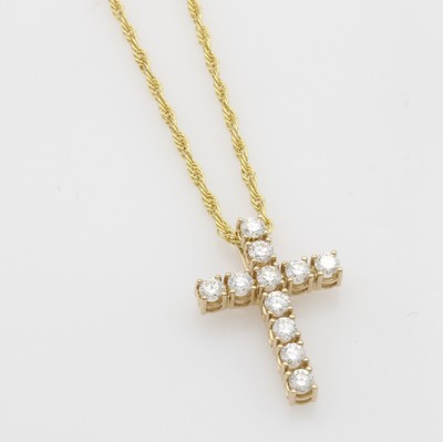 Image Kreuzanhänger mit Brillanten an Kette, GG 585/000, Brill. in Krappenfassungen zus. ca. ...