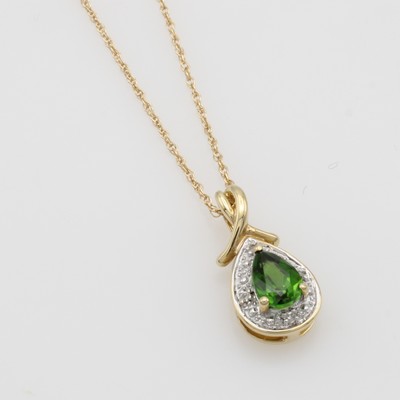 Image Anhänger mit Chromdiopsid und Diamanten an Kette, GG 585/000, tropfenf. Chromdiopsid, ...