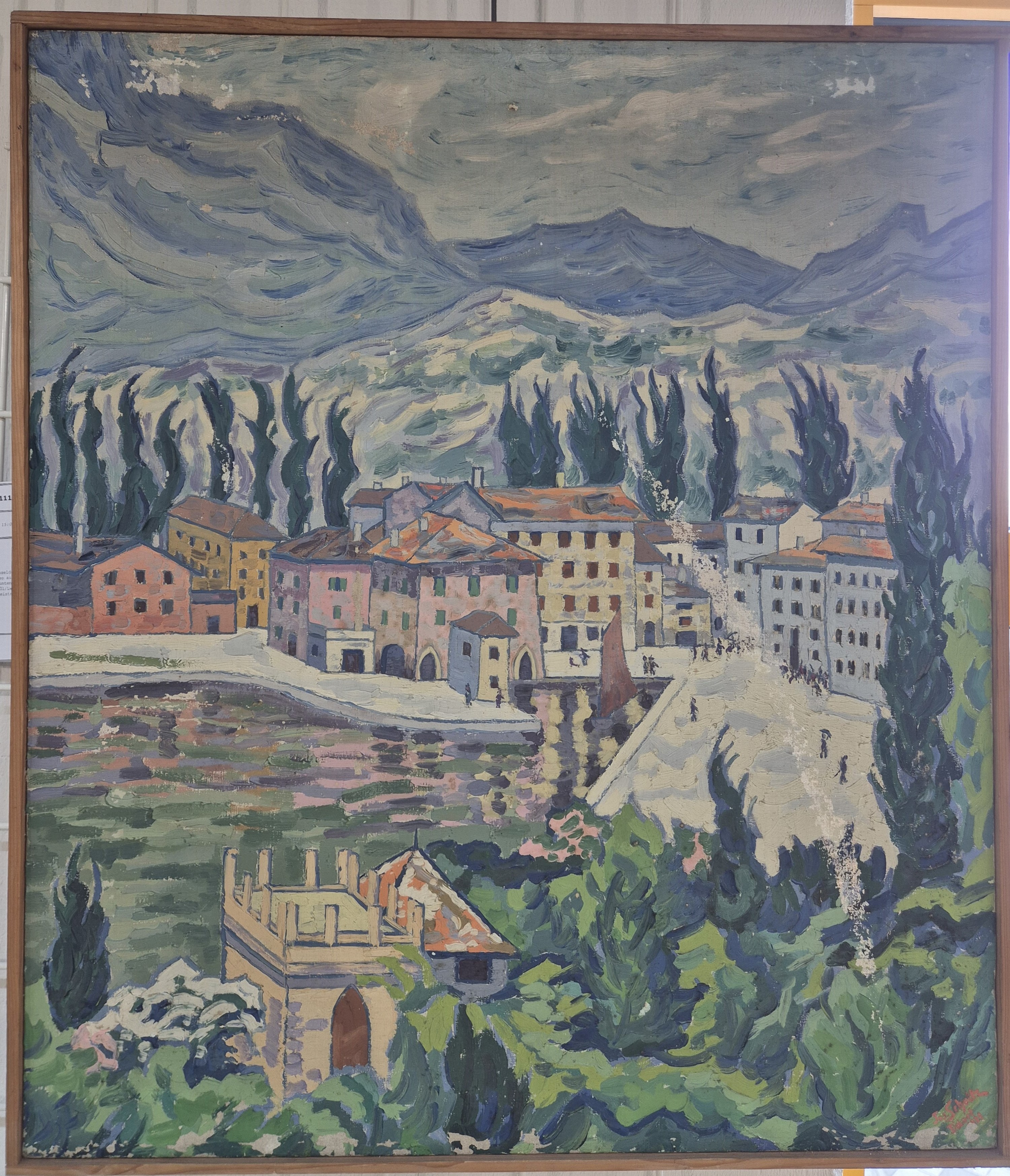 Detail a: Josef Schultz, 1872-1972 Düsseldorf, "Torbole (Gardasee)" so verso auf altem Etikett bezeichnet, rechts unten signiert und datiert 1929, ...