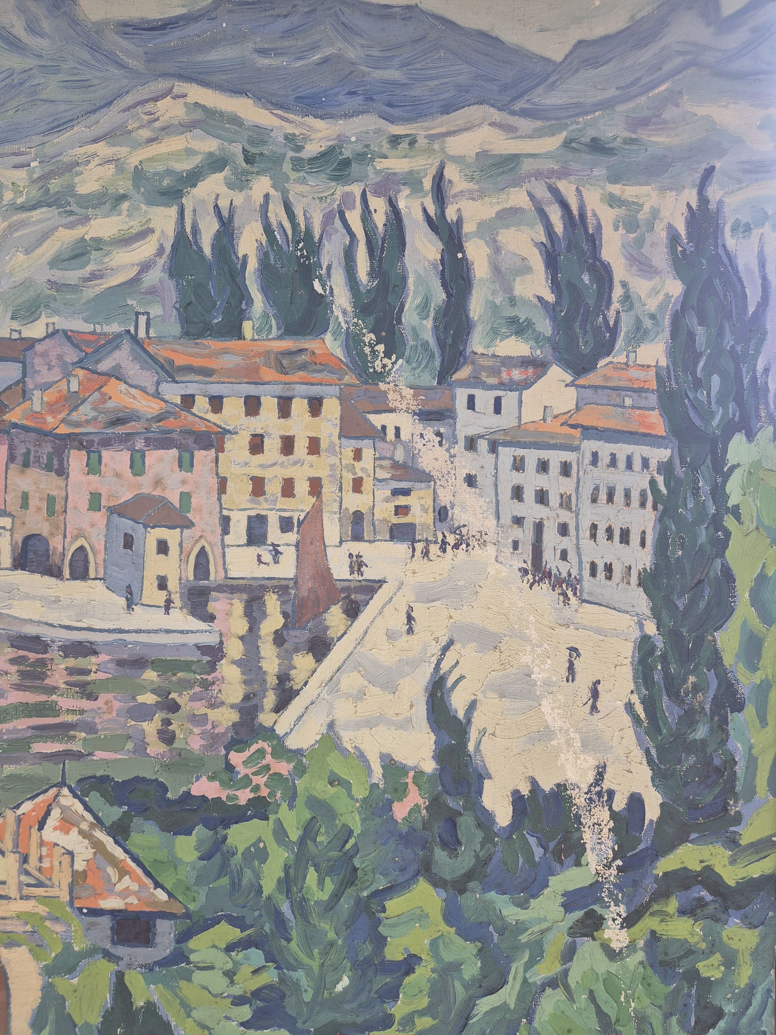 Detail b: Josef Schultz, 1872-1972 Düsseldorf, "Torbole (Gardasee)" so verso auf altem Etikett bezeichnet, rechts unten signiert und datiert 1929, ...