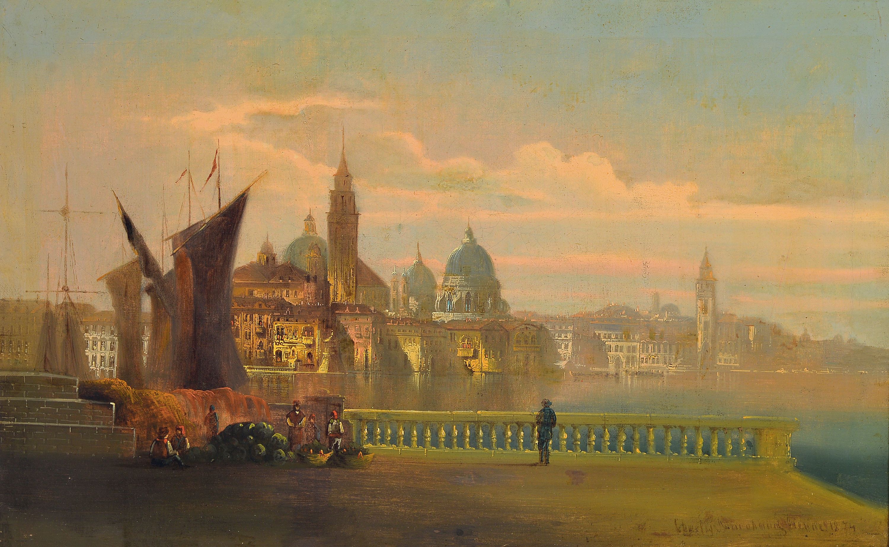 Image 27049973 - Unbekannter tschechischer Künstler des 19.Jh. , Ansicht von Venedig, bewegte ...