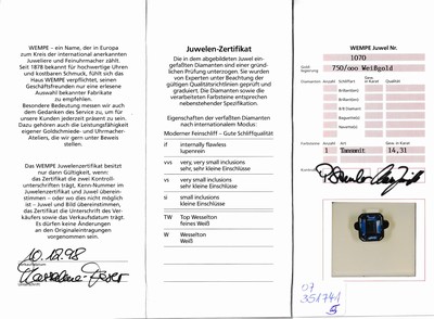 27049977a - 18 kt Gold ZAPPE Tansanit-Brillant-Ring, GG 750/000, hoher Ringkopf bes. mit einem ...