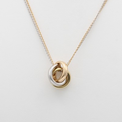 Image 3-teiliger Anhänger an 2-reihiger Kette, RG/GG/WG 750/000, massive Ringe ineinander ...