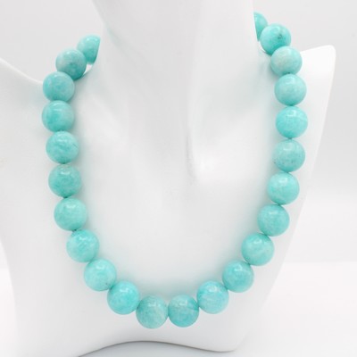 27050000a - Amazonitcollier, Magnetschl. 925er Silber verg. u. satiniert, Amazonitkugeln aus Peru ...