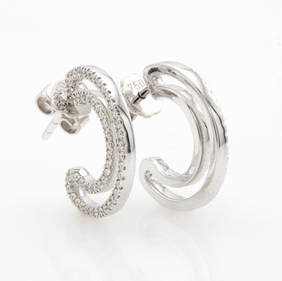 Image Paar Klappcreolen mit Brillanten, WG 750/ 000, Brill. zus. ca. 0,54 ct. Weiß/si in C ...