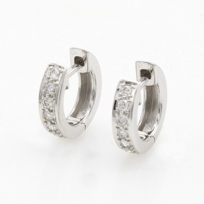 Image Paar Klappcreolen mit Brillanten, WG 750/ /000, Brill. zus. ca. 0.28 ct Weiß/si ...