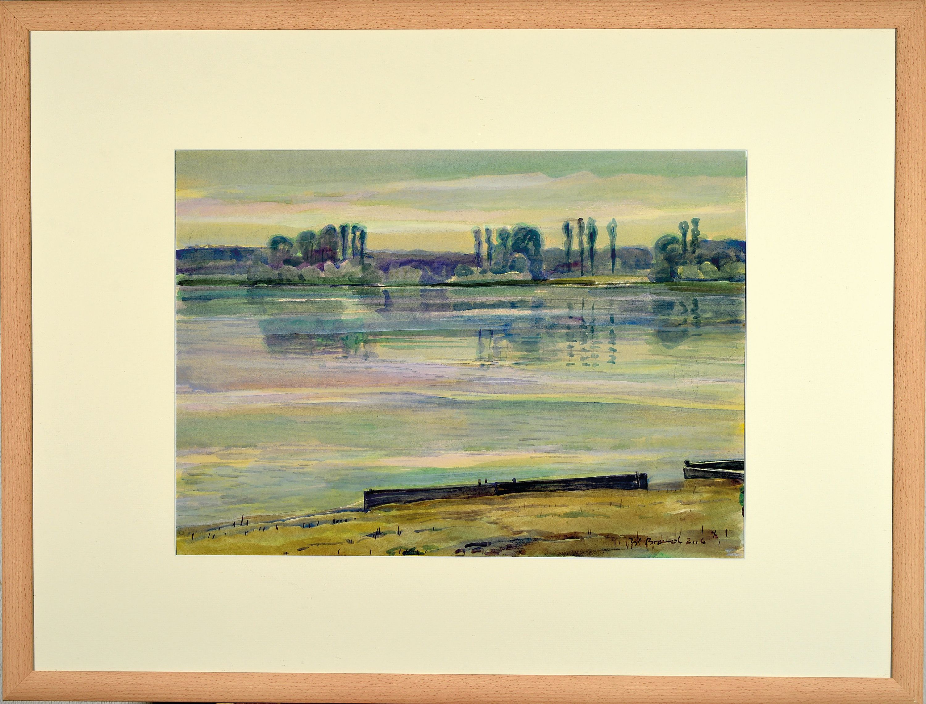 Detail k: Werner Brand, 1933 Löbau-2021 Hochstadt, 2 Aquarelle von 2006, beide sign., Landschaften am Altrhein, je ca. 39x51cm, PP, u.Gl., R. ca. 64x84cm