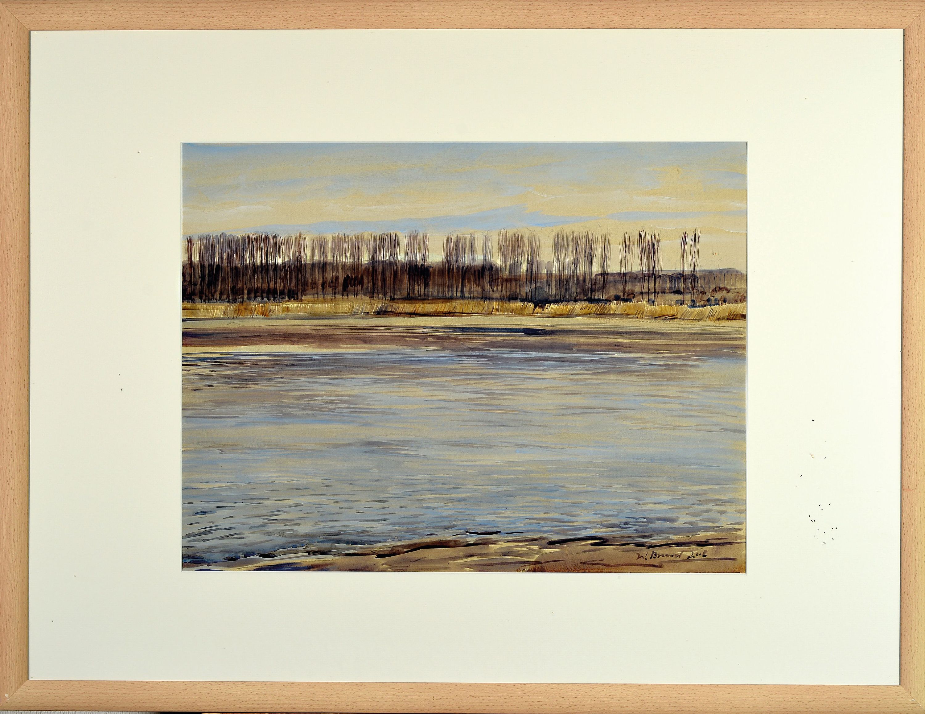 Detail l: Werner Brand, 1933 Löbau-2021 Hochstadt, 2 Aquarelle von 2006, beide sign., Landschaften am Altrhein, je ca. 39x51cm, PP, u.Gl., R. ca. 64x84cm