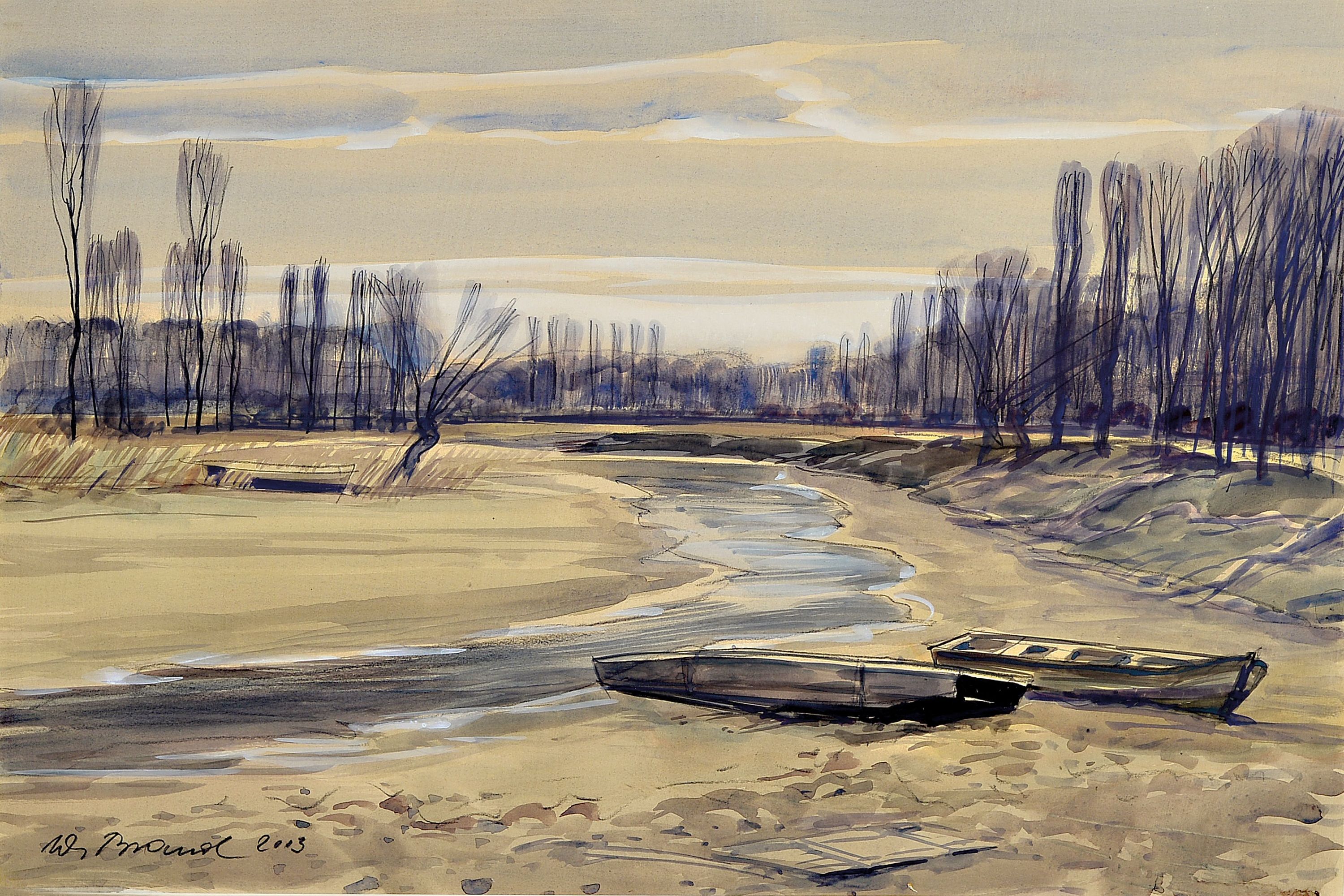 Werner Brand, 1933 Löbau-2021 Hochstadt, 2 Aquarelle und ein Pastell mit Landschaften aus der Vorderpfalz, Pastell sign., ca. 26x32 cm, PP, u.Gl., ...