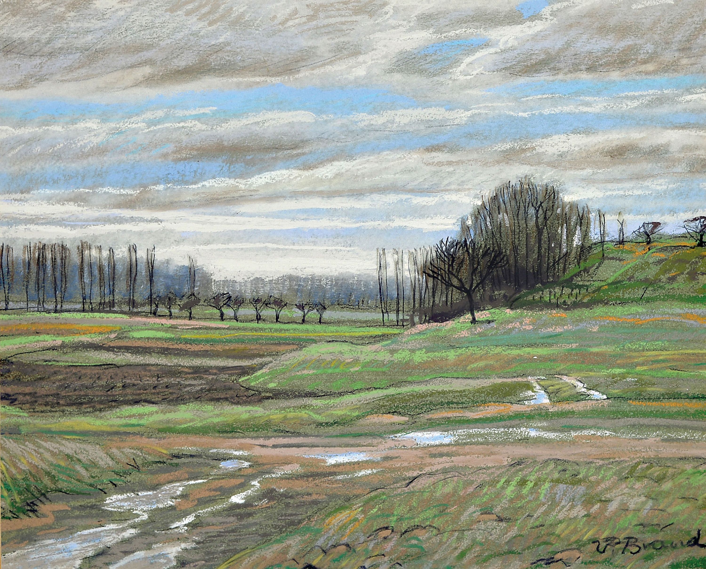Detail a: Werner Brand, 1933 Löbau-2021 Hochstadt, 2 Aquarelle und ein Pastell mit Landschaften aus der Vorderpfalz, Pastell sign., ca. 26x32 cm, PP, u.Gl., ...