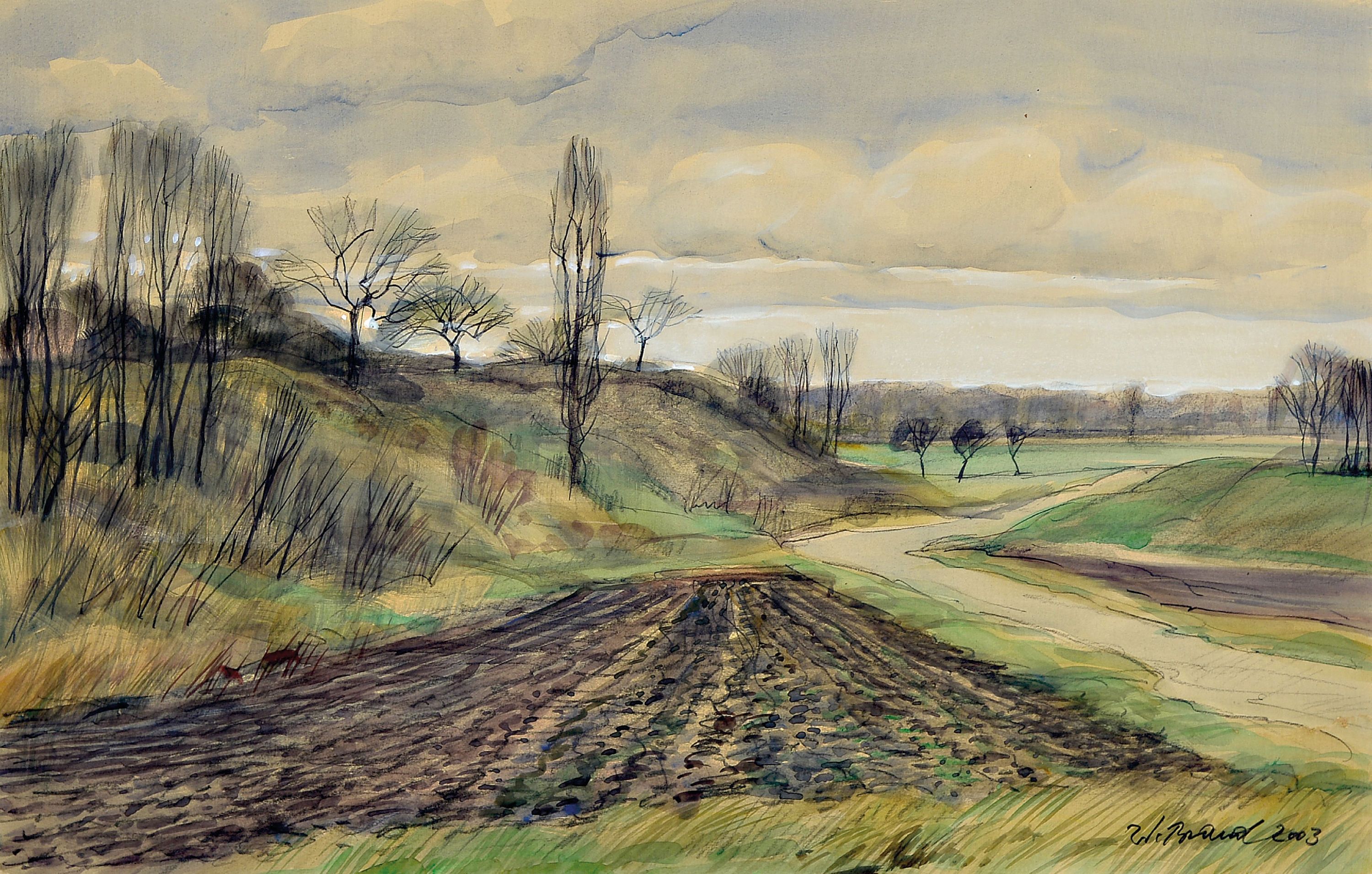 Detail b: Werner Brand, 1933 Löbau-2021 Hochstadt, 2 Aquarelle und ein Pastell mit Landschaften aus der Vorderpfalz, Pastell sign., ca. 26x32 cm, PP, u.Gl., ...