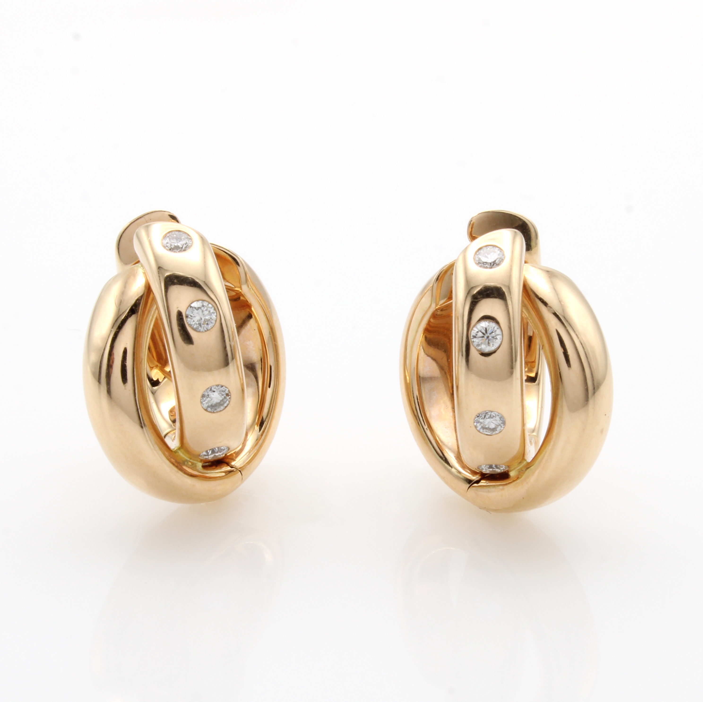 Image 27050141 - Paar Klappcreolen mit Brillanten, RG 585/000, 8 Brill. zus. 0.30 ct. Weiß/si, ...