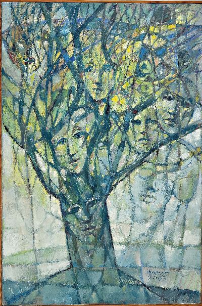 27050126k - Heinz Brzoska, 1942-2015, Baum aus Gesichtern, Öl/Lwd, rechts unten. sign. und dat. ...
