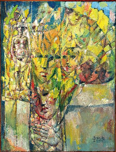 27050127k - Heinz Brzoska, 1942-2015, tree of faces, oil/canvas, signed lower right. and dated 2005, ...
