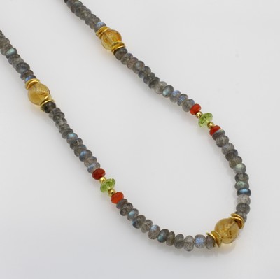 Image Kette mit Farbsteinen, Karabinerschl. Zwischenteile Silber verg., Labradorite, ...