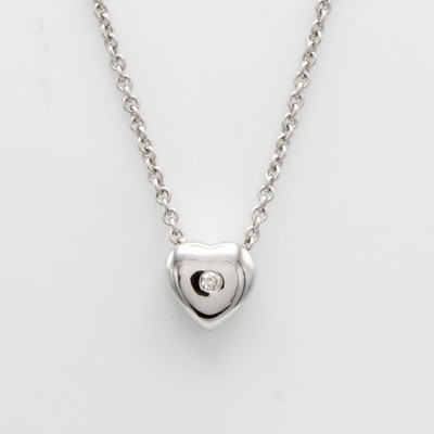 27050306a - Herzanhänger mit Brillant an Kette, WG 590/ 000, Brill. ca. 0.06 ct Weiß/si, L. ca. 42 ...