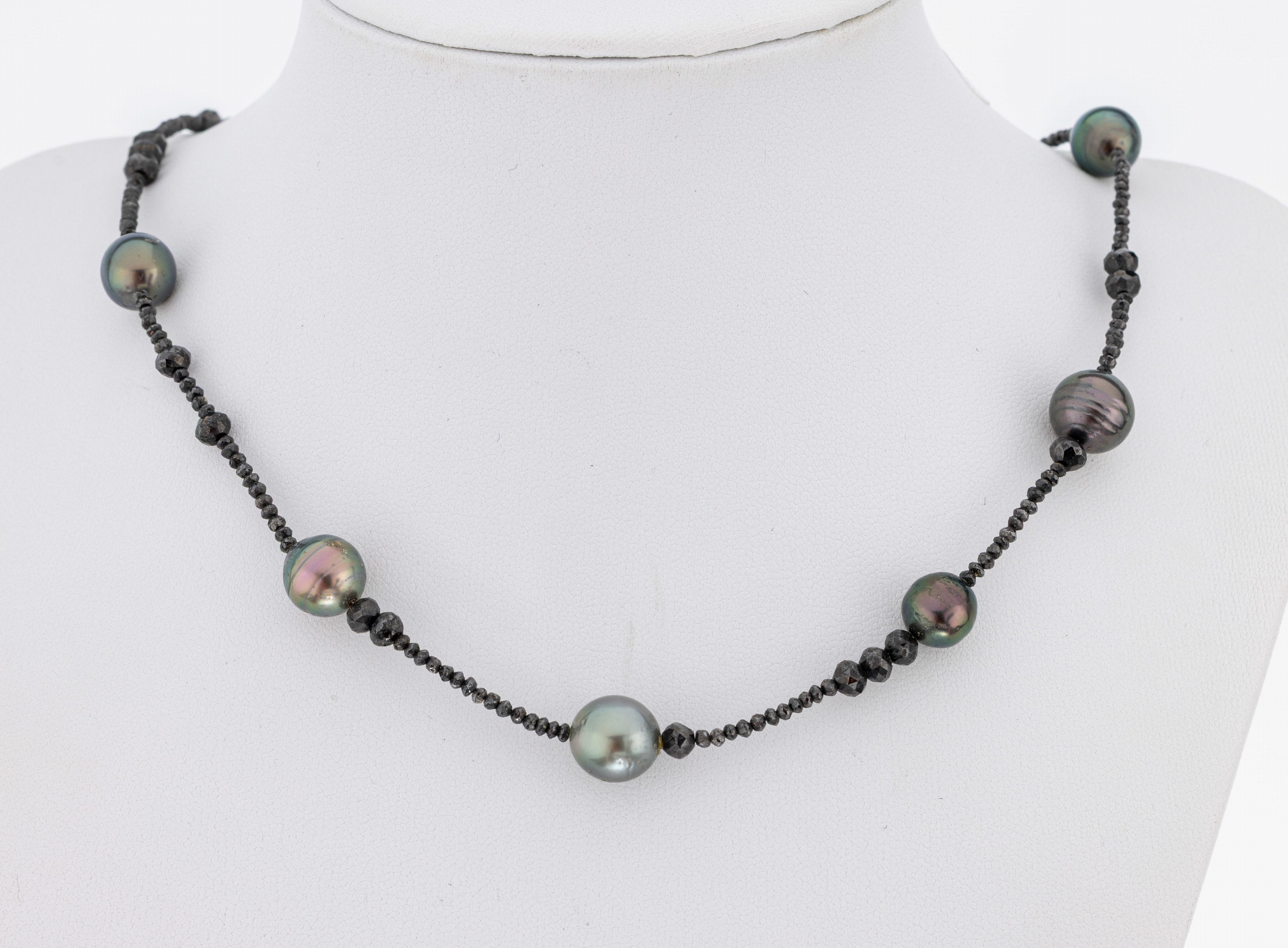 Image 27050455 - Tahitizuchtperl-Diamant-Collier mit 18 kt GoldSchließe, GG 750/000, 7 unrunde Perlen, ...