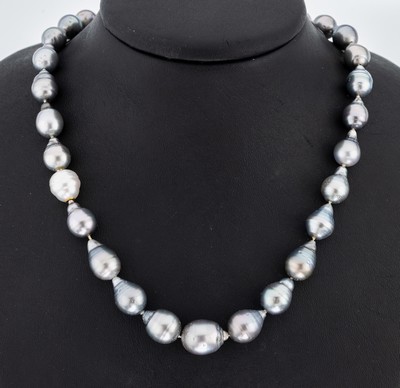 Image Tahitizuchtperl-Collier mit 18 kt Gold Schließe, GG 750/000, silbergraue unrunde ...