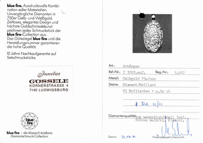 27050471a - 18 kt Gold Brillant-Clipanhänger, GG 750/000, 65 Brillanten zus. ca. 0.80 ct ...