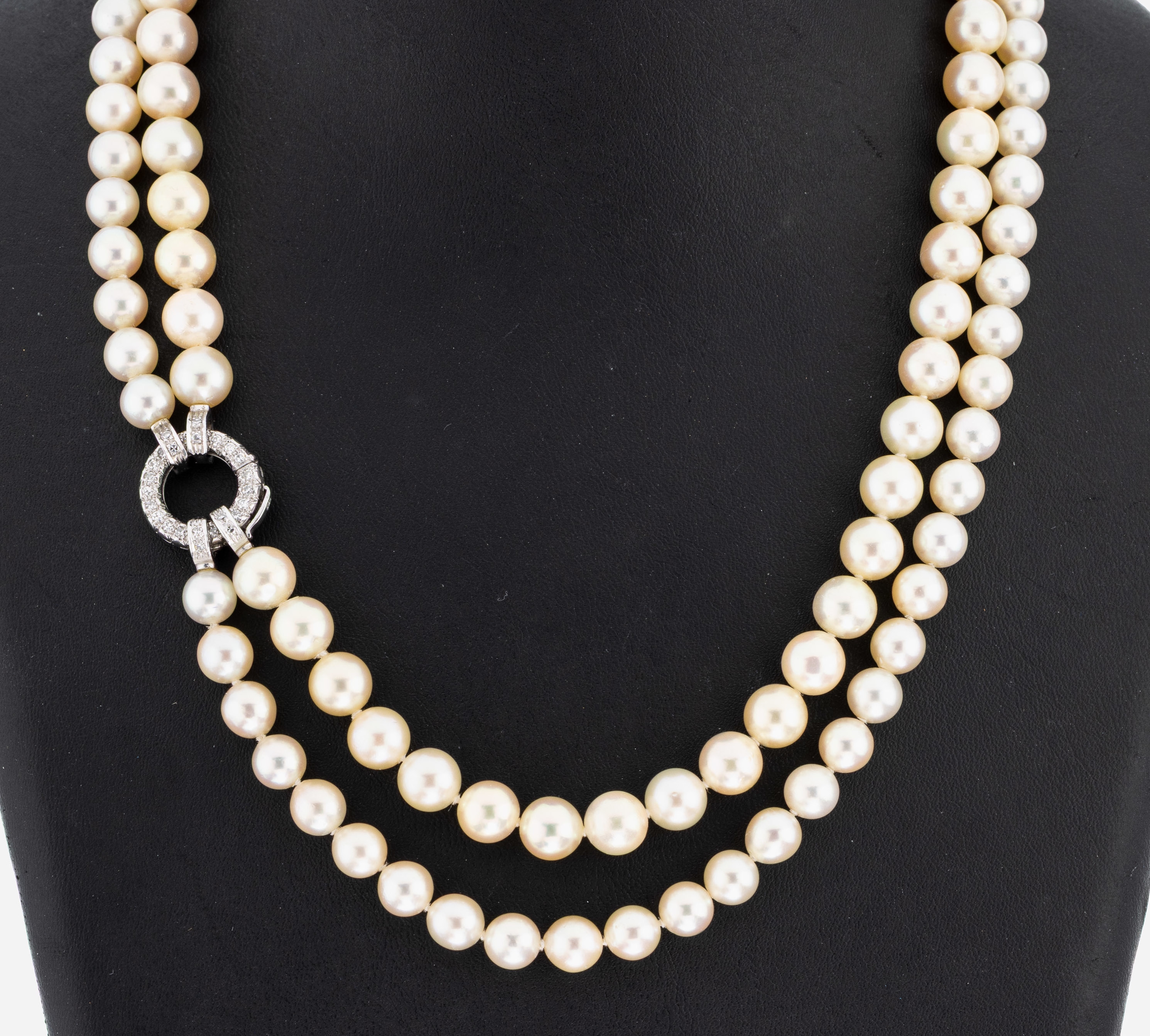 Image 27050614 - Perl-Collier mit 14 kt Gold Diamant- Schmuckschließe, WG 585/000, 2-rhg. ...