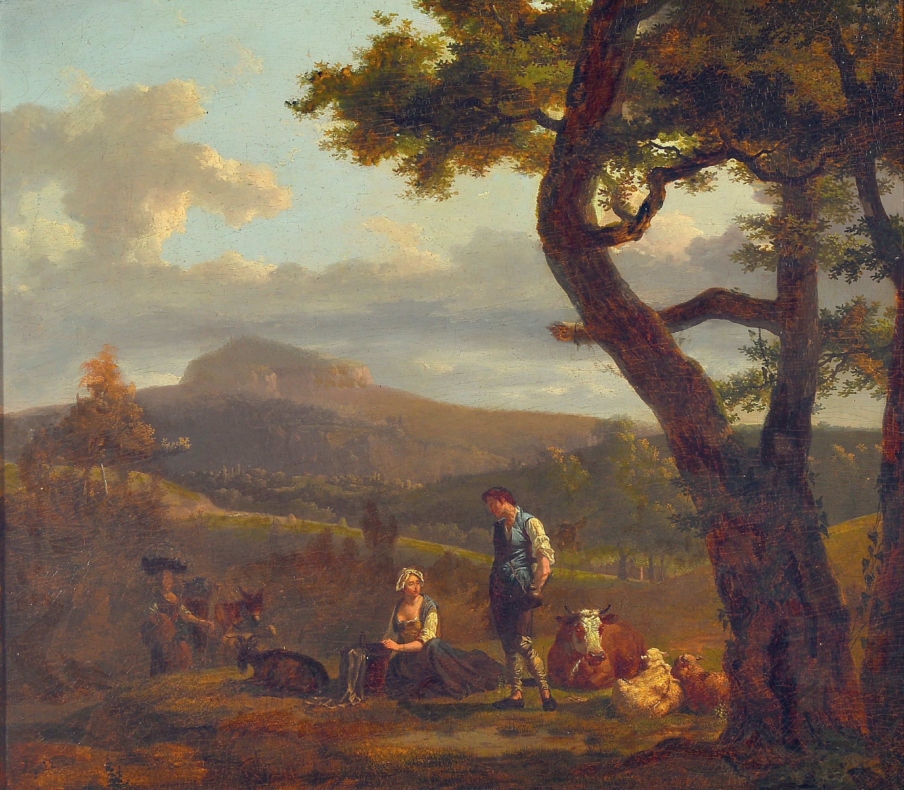 Image 27050622 - Francois Duval 1776 St. Petersburg - 1885 Geneva, shepherd couple with animals in a hilly ...