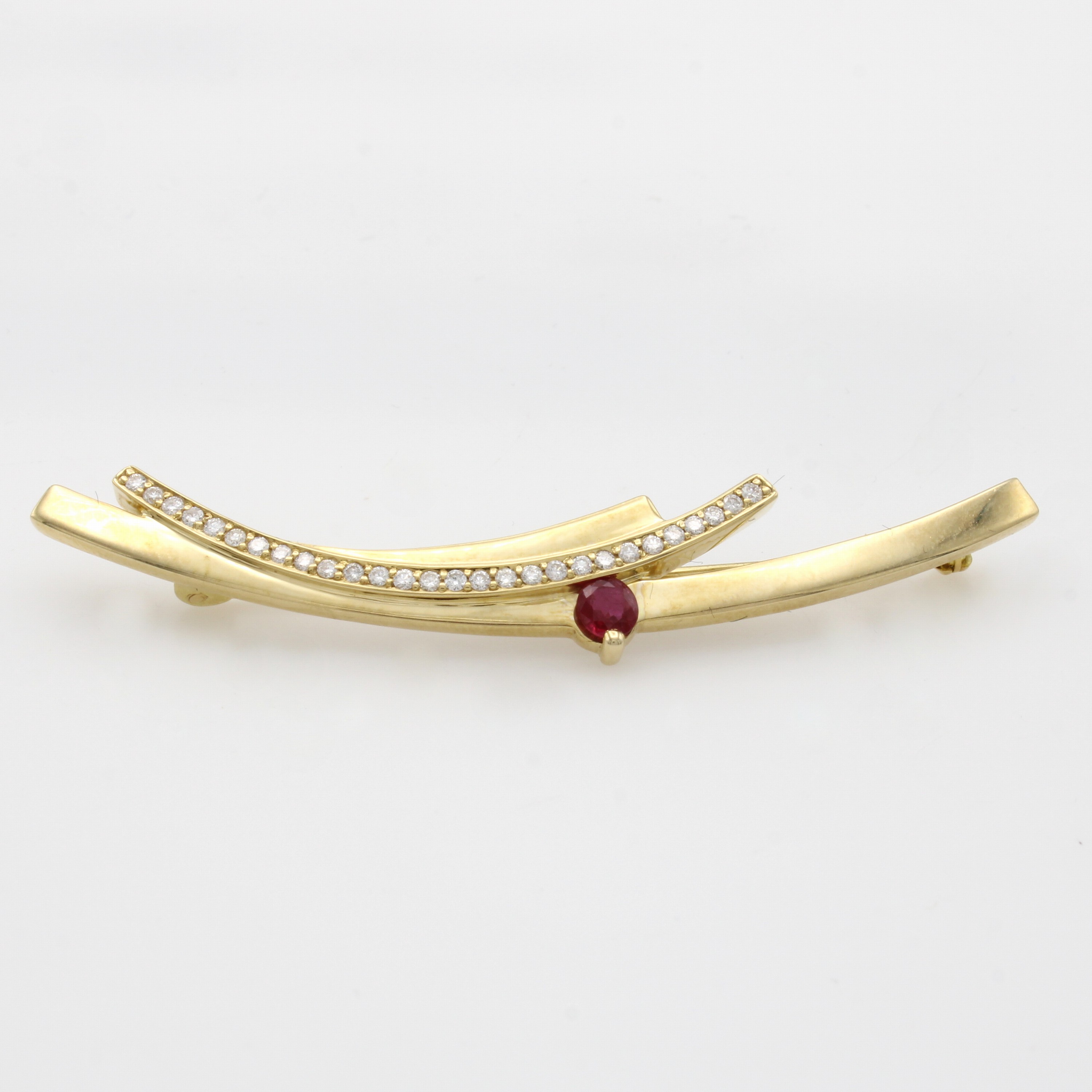 Image 27050625 - Brosche mit Brillanten und Rubin, GG 585/000, Brill. zus. ca. 0,28 Weiß/si, rundfac. ...