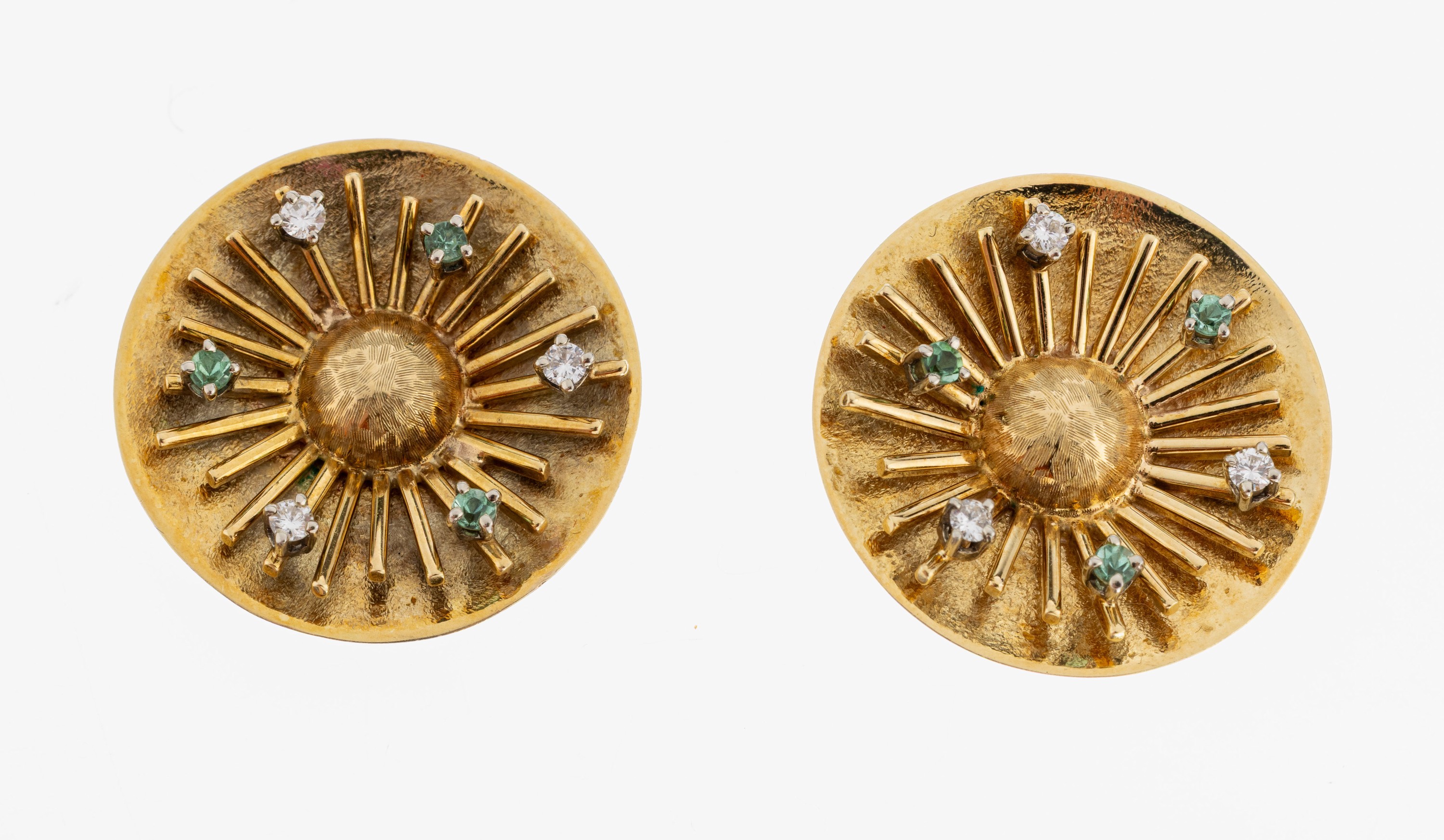 Image 27050638 - Paar 14 kt Gold Brillant-Farbstein-Ohrclips, GG 585/000, rund, strahlenf. Elemente, 6 ...