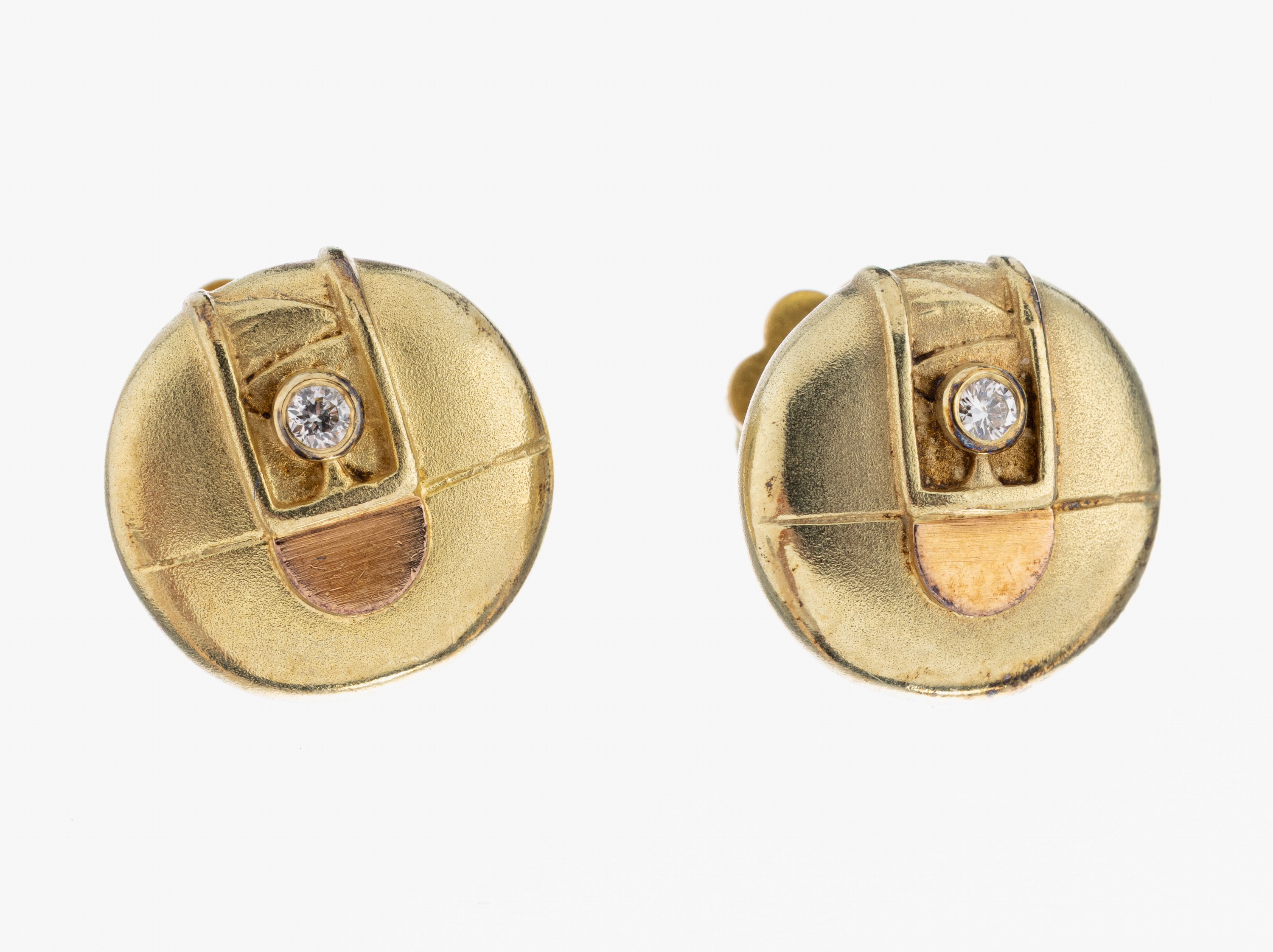 Image 27050679 - Paar 14 kt Gold Brillant-Ohrstecker, GG 585/000, rund, geometrisch, 2 Brillanten zus. ...