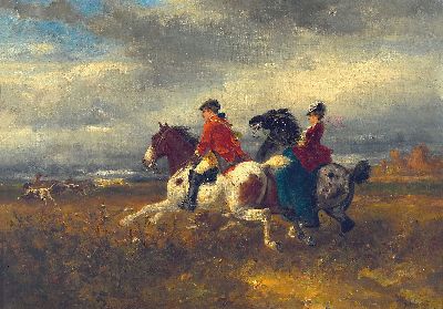 Image Julius Schoger, Salzburg 1847-85 Hallein, Hirschhatz, galoppierendes Paar mit ...