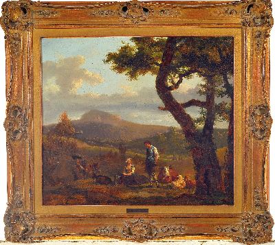 27050622k - Francois Duval 1776 St. Petersburg - 1885 Geneva, shepherd couple with animals in a hilly ...