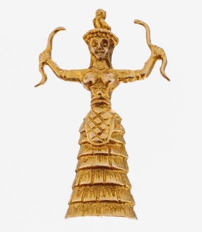 Image 14 kt Gold Brosche, GG 585/000, plastische Darstellung der minoischen Schlangengöttin, ...