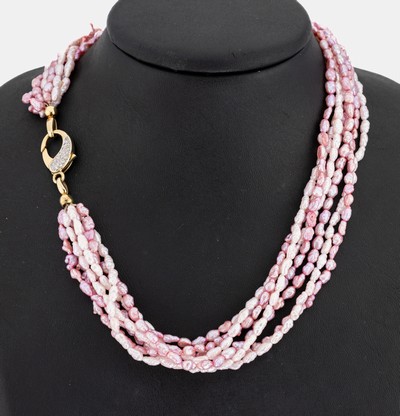 Image Zuchtperl-Collier mit 14 kt Gold Diamant- Schmuckschließe, GG/WG 585/000, 7-rhg. ...