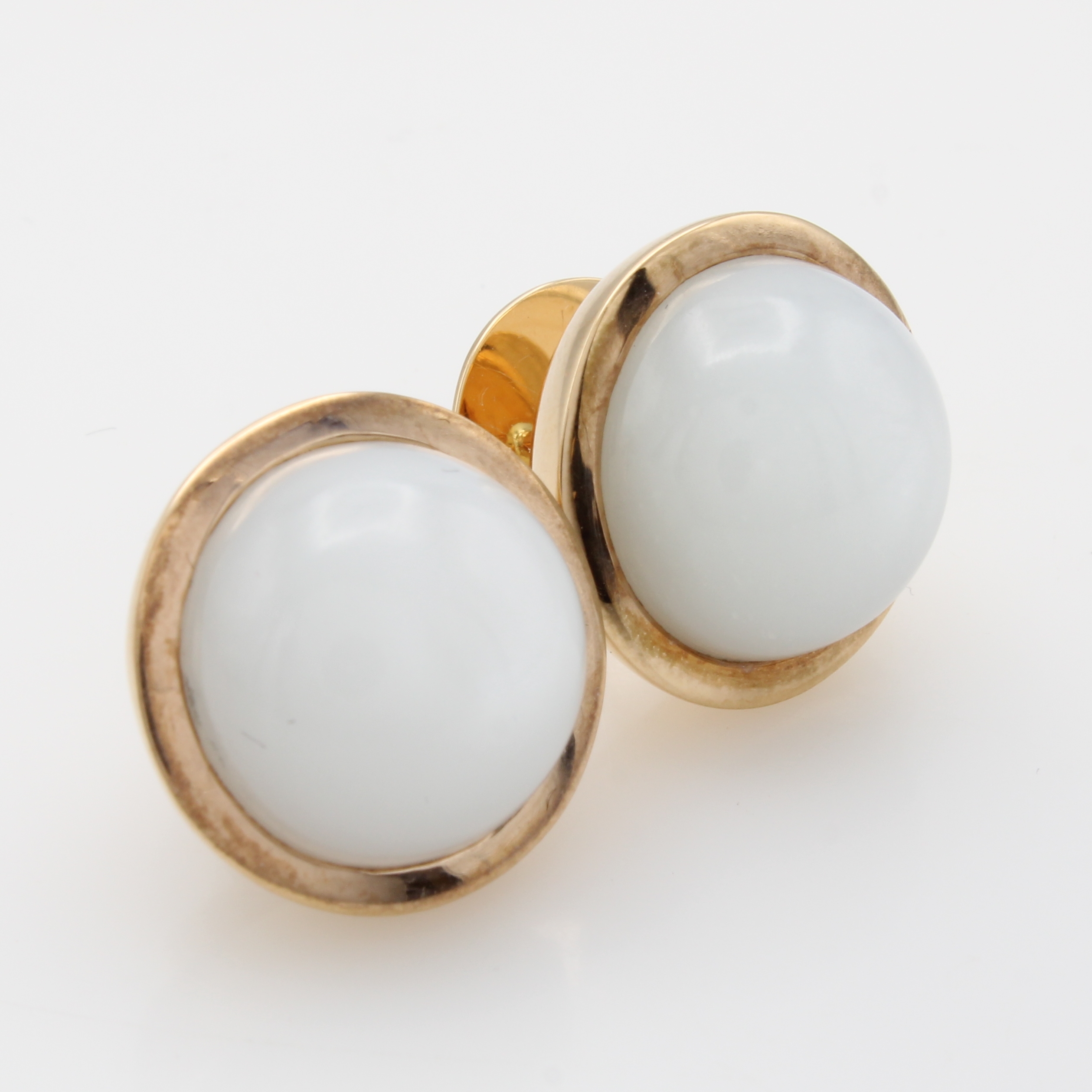 Image 27050771 - Paar Ohrstecker mit Mondsteinen, RG 750/000, 2 ovale, weiße Mondsteine zus. ca. 17ct ...