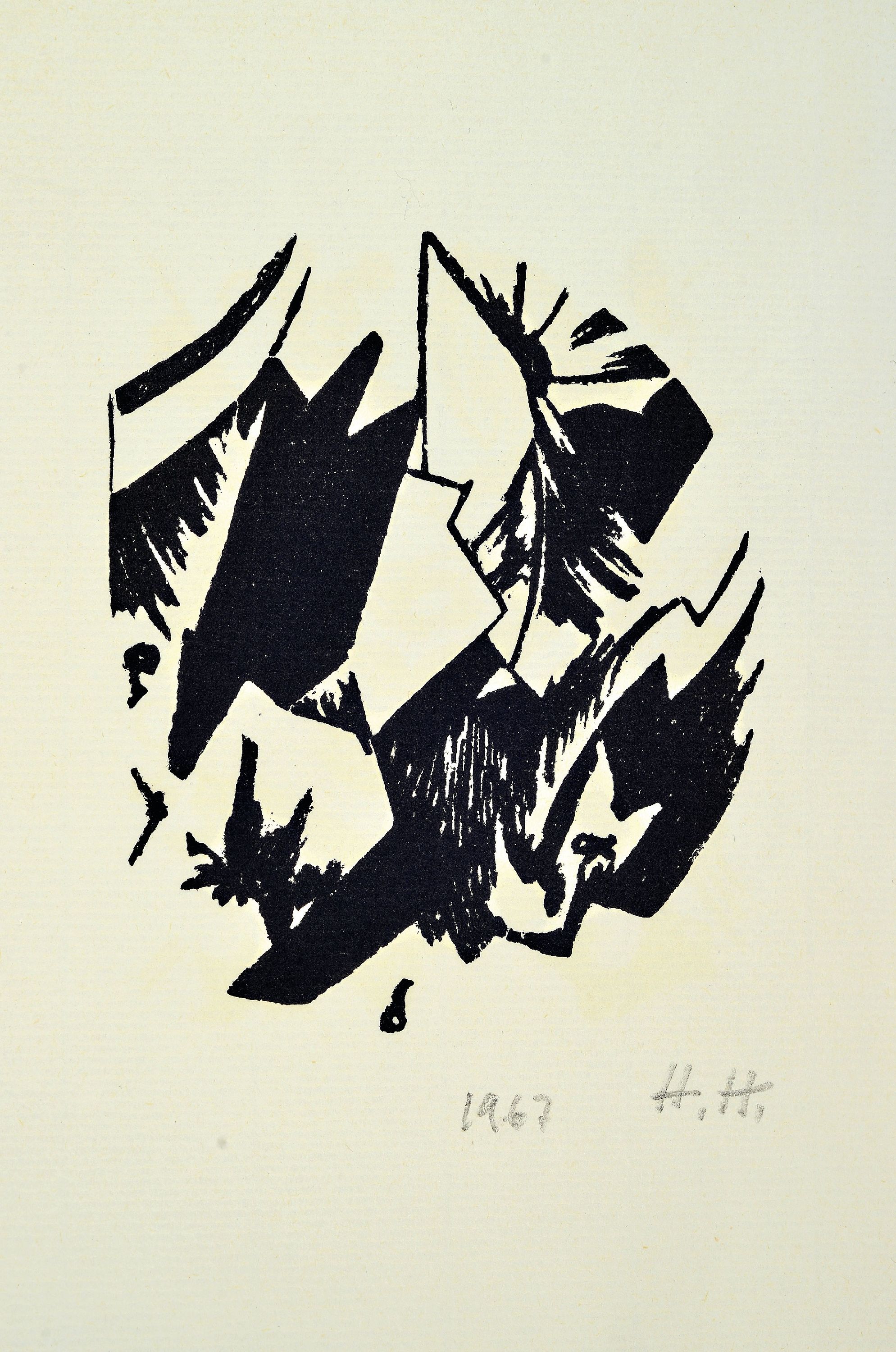 Detail k: Hannah Höch, 1889-1978 Berlin, Linolschnitt, monogrammiert, dat. 1967, Titel: Sonnenaufgang, ca. 21,15,5 cm