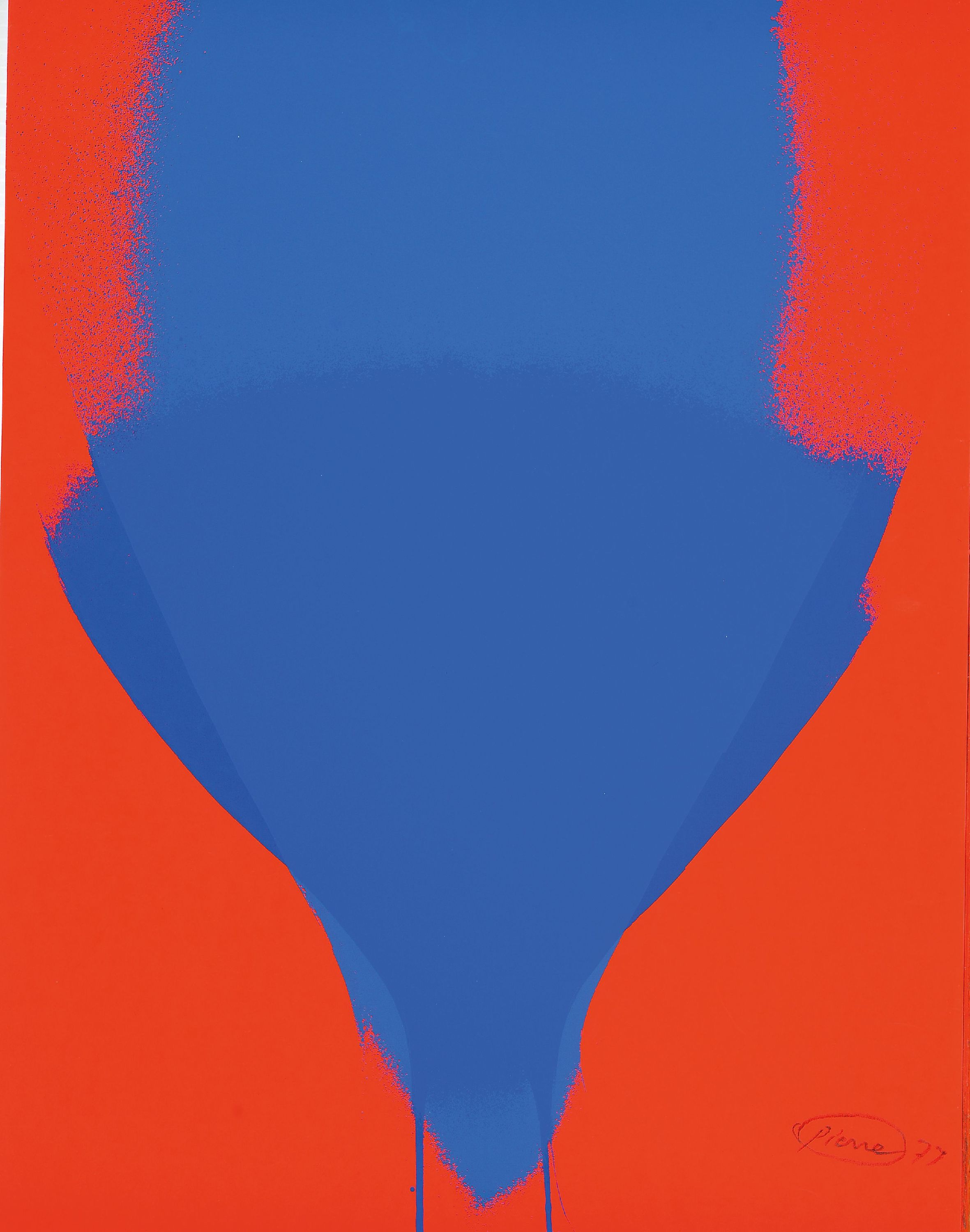 Detail k: Otto Piene, 1928-2014, Farbserigrafie, sign., dat. 1977, Titel: blau-leuchtend Rot, ca.30x22,5 cm