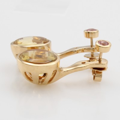 27050770a - Paar Ohrstecker mit pinkfarb. Saphiren und Citrinen, GG 750/000, rundfac. Farbsteine, ...