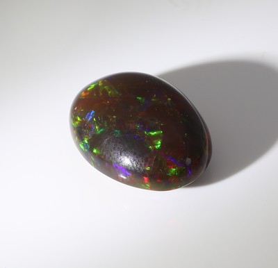27050773d - Loser schwarzer Opal, ca. 10.91 ct, ovaler Cabochon, Farbspiel in Grün, Rot und Blau ...